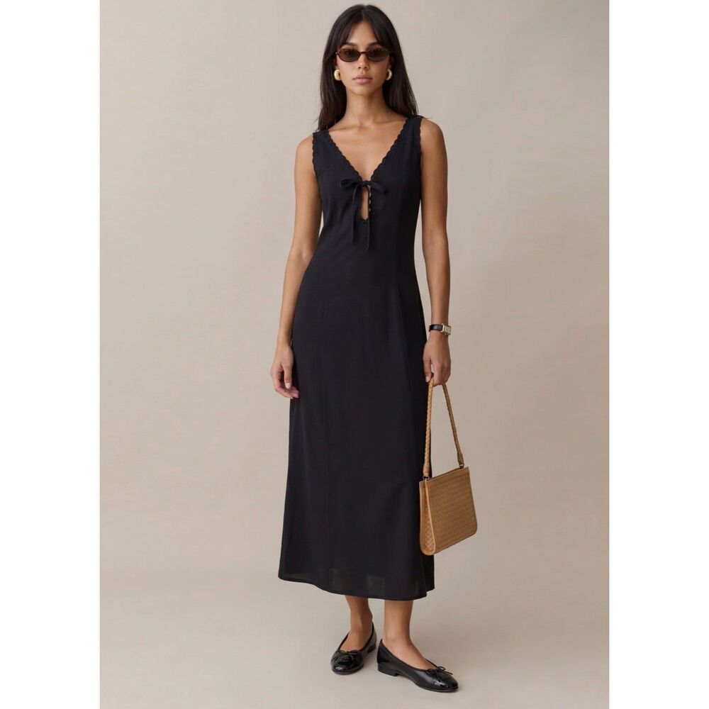 Few Moda x kourt Louisa Black Eyelet Lace Trim Midi Dress Women's M NWT